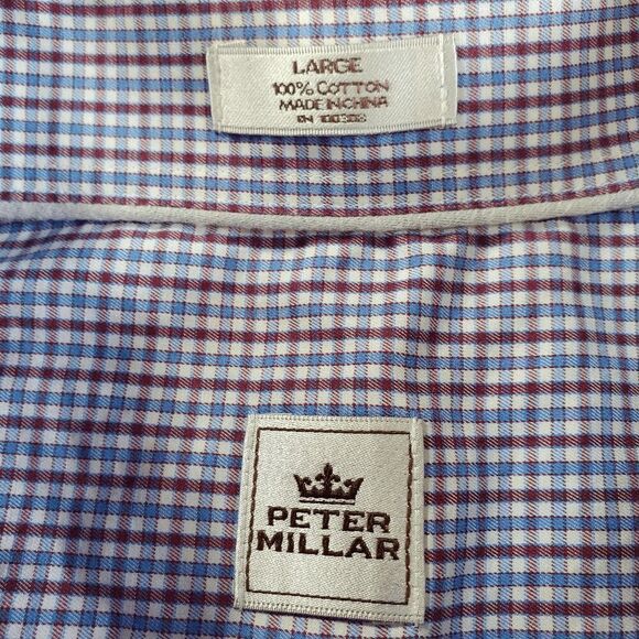 Peter Millar Shirt Mens Large Blue Plaid Cotton Long Sleeve Collar Button Down - Picture 6 of 7